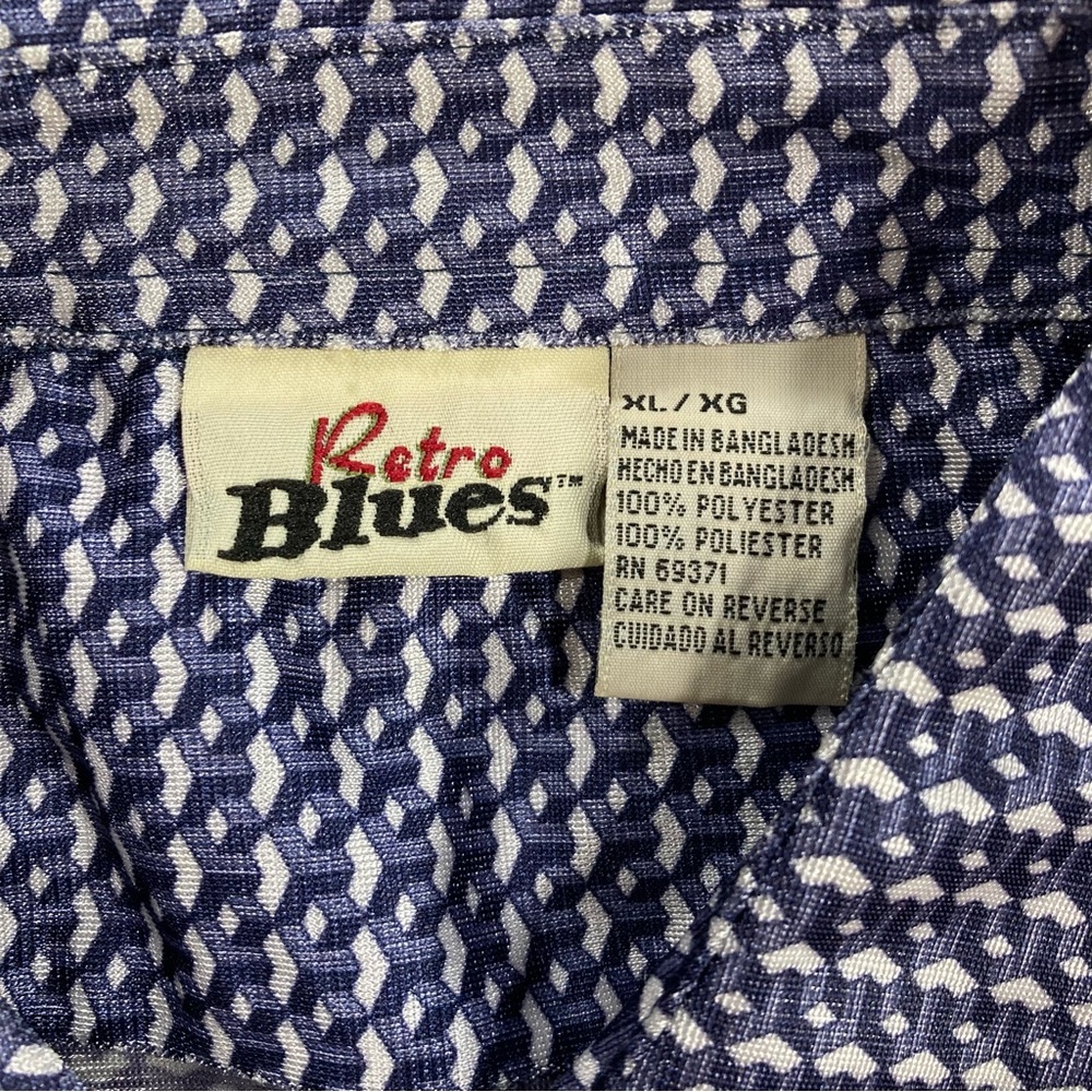 Retro Blues Western Cowboy Button Down Shirt Long Sleeve Men Sz XL Geometric - Picture 5 of 8